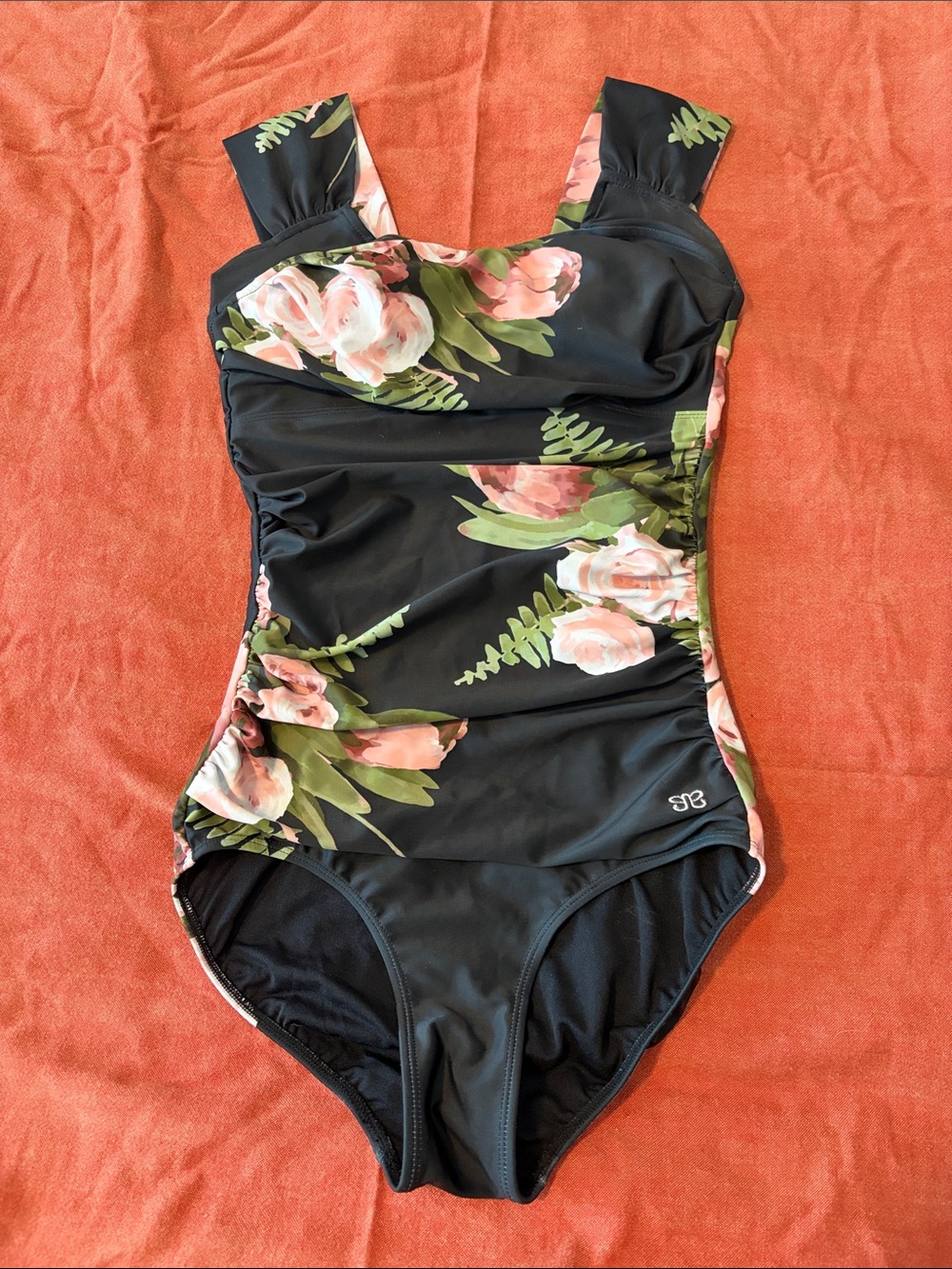 Albion Black One-Piece Swimsuit with Pink Floral Print